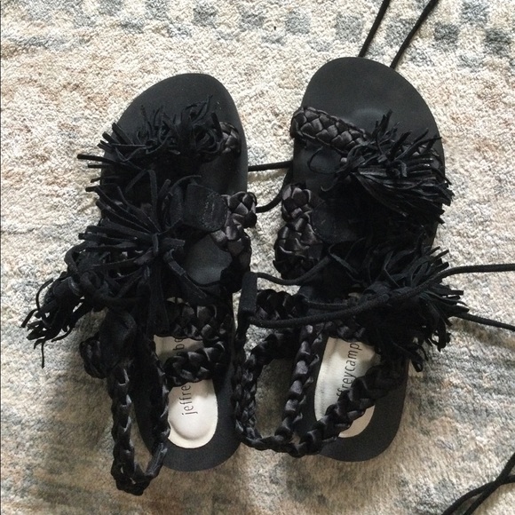 NWT Jeffrey Campbell black lace up tasselled sandals - Picture 2 of 6